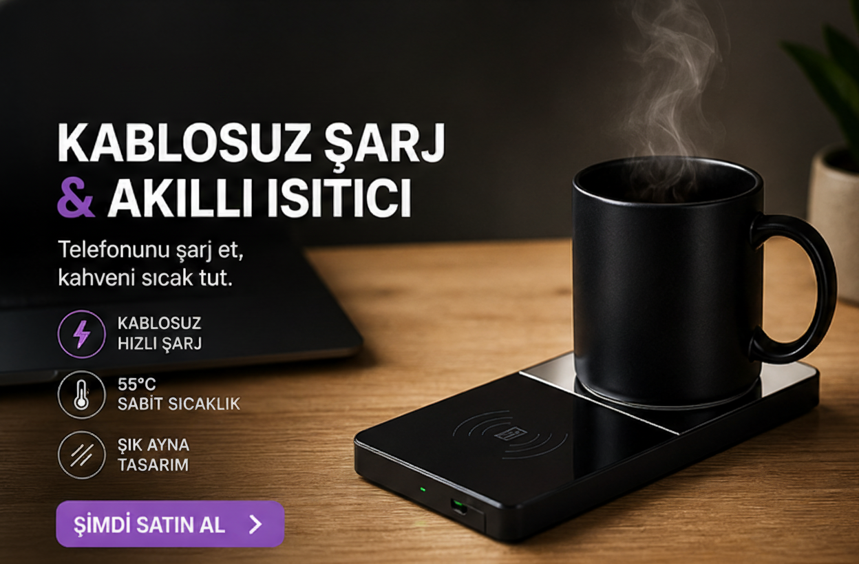 2'Sİ BİR ARADA KABLOSUZ ŞARJ CİHAZI VE SABİT BARDAK ISITICI