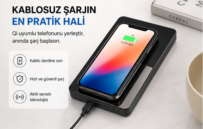 2'Sİ BİR ARADA KABLOSUZ ŞARJ CİHAZI VE SABİT BARDAK ISITICI