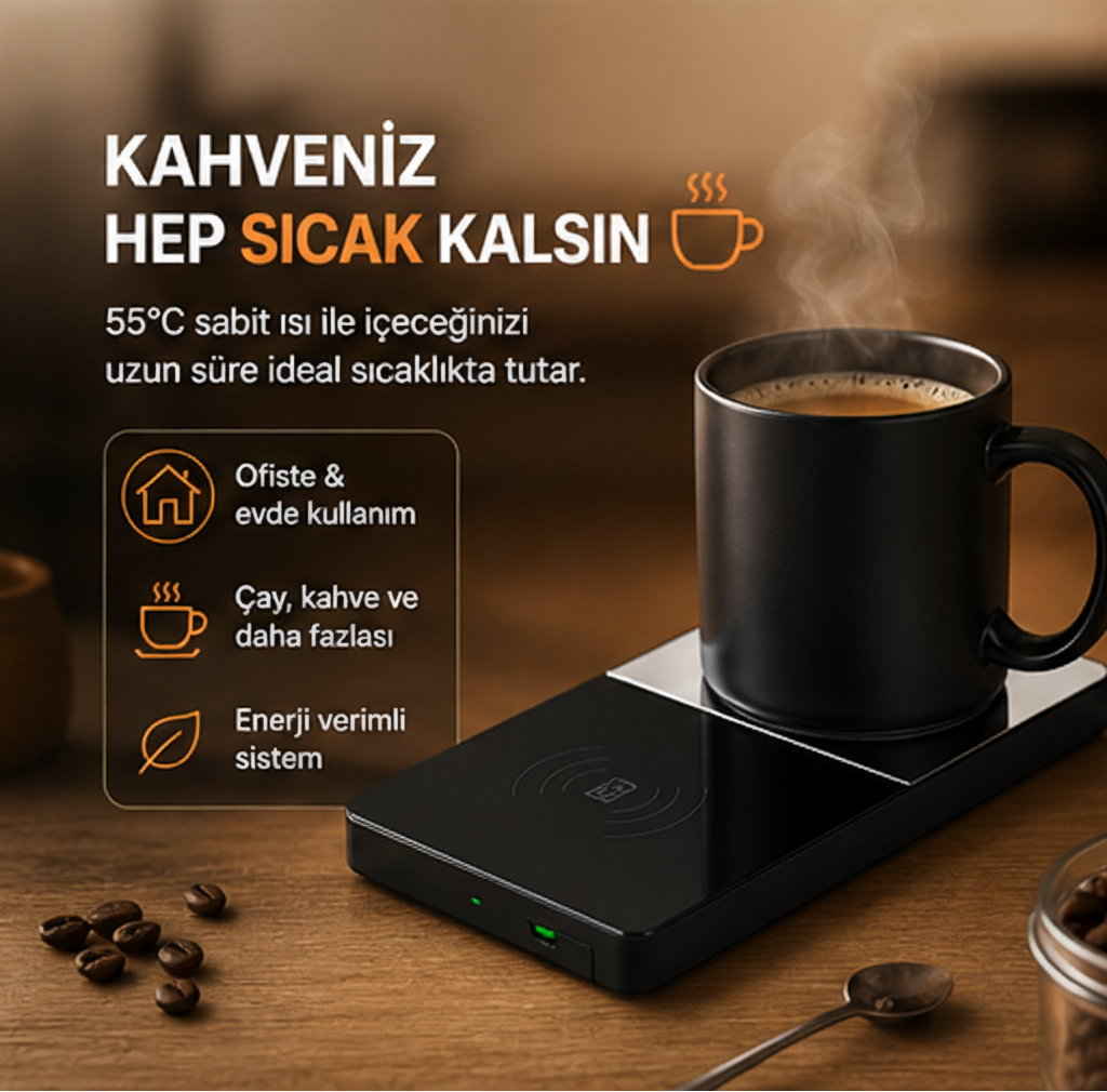 2'Sİ BİR ARADA KABLOSUZ ŞARJ CİHAZI VE SABİT BARDAK ISITICI