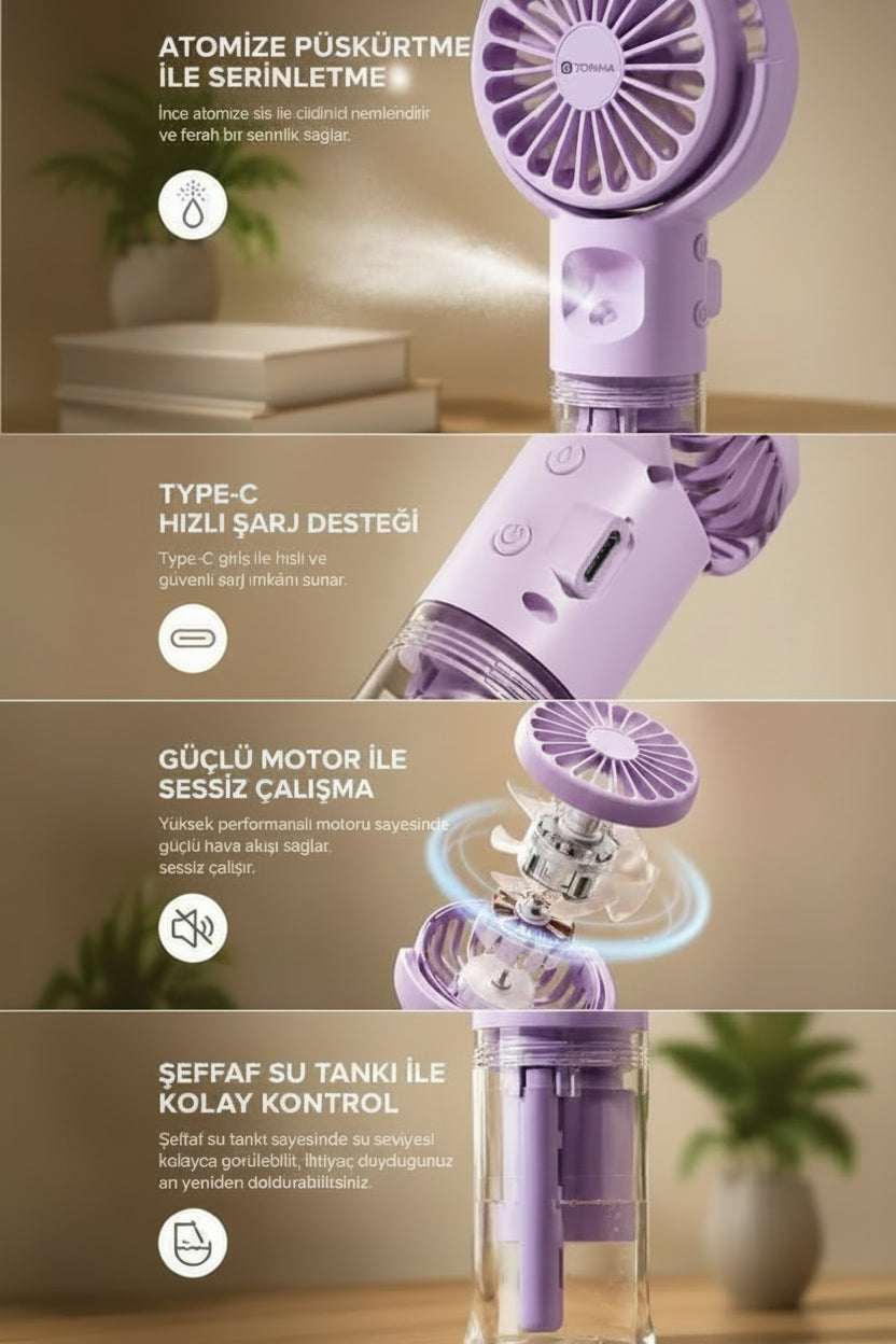 TORIMA Mini Fan F13 Taşınabilir Şarjlı El Vantilatörü – USB Şarjlı Sessiz Mini Fan